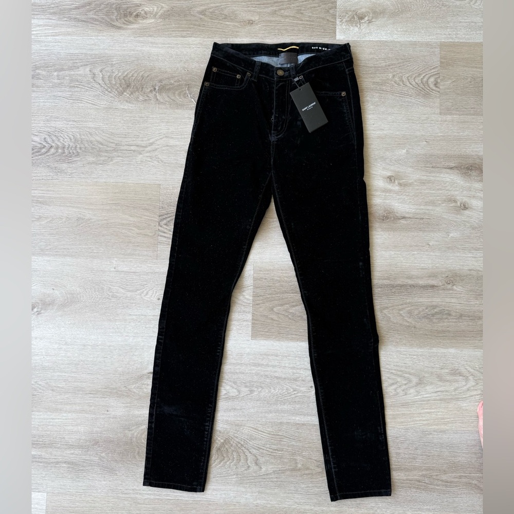 NWT Saint Laurent Black Velvet Jeans Size 26